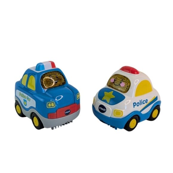 Vtech Go Go Smart Wheels Police Car Lot of 2 Blue White Lights Sounds Tested - Picture 1 of 14